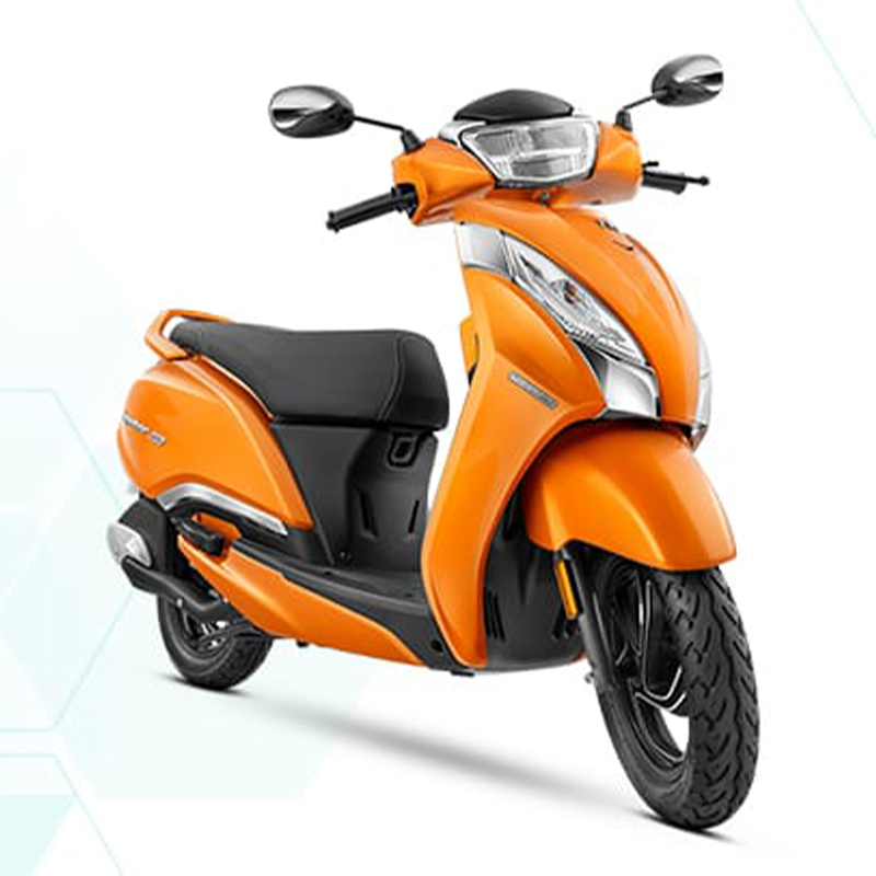 TVS Jupiter 1 The scooter has a sleek and elegant design with a distinctive front apron, a wide and comfortable seat, and a large pillion grab rail. It features telescopic front suspension for a smooth ride, alloy wheels for stability, and a fuel-efficient engine. The Jupiter is known for its practicality, reliability, and user-friendly features, including a digital instrument cluster, external fuel filler cap, and ample storage space, making it a popular choice for daily commuting and city riding.