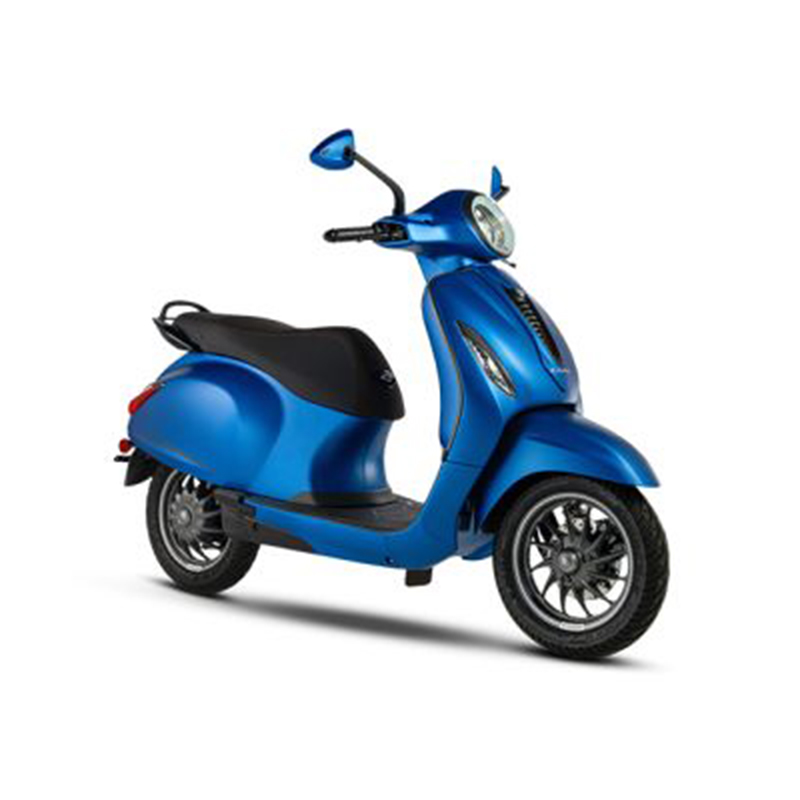 bajaj-chetak-right-side-view_600x400(1) he scooter features a retro design with a vintage-inspired body shape, round LED headlamp, and chrome accents. It has a step-through frame, large apron, and a comfortable seat with a backrest. The scooter has a modern electric powertrain with a removable Lithium-Ion battery, and it offers a range of up to 95 km per charge. The alt text highlights the scooter's classic styling and eco-friendly electric propulsion.