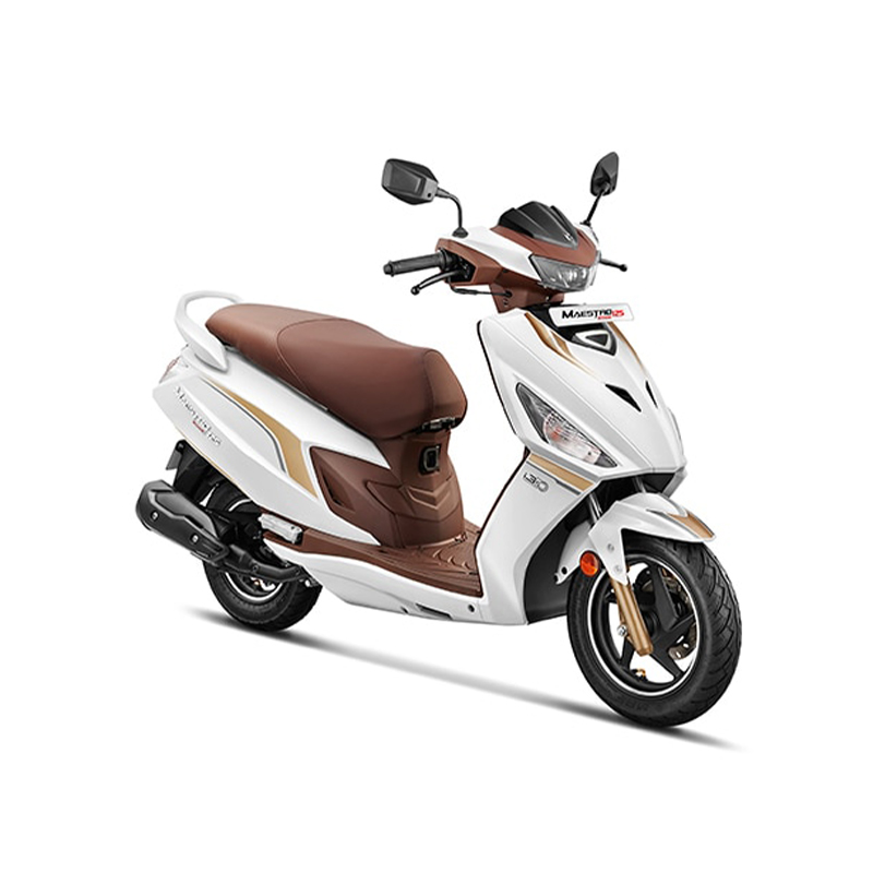maestro-edge-12561002479b837d The scooter features a contemporary design with a sleek body, angular lines, and attractive graphics. It has a large headlamp, alloy wheels, and a digital instrument cluster. The scooter has a comfortable seat with a storage compartment underneath, and it is powered by a fuel-efficient engine with a CVT transmission. It also has telescopic front forks, tubeless tires, and a convenient kick-start feature. The alt text highlights the scooter's modern appearance, practical features, and urban mobility.