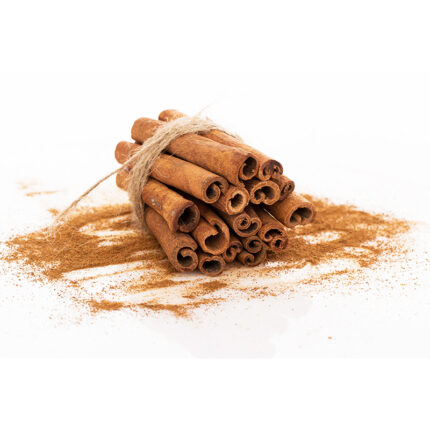 Cassia bark in a bowl, a spice commonly used as a substitute for cinnamon in baking and cooking, known for its sweet and warm flavor and aromatic scent.