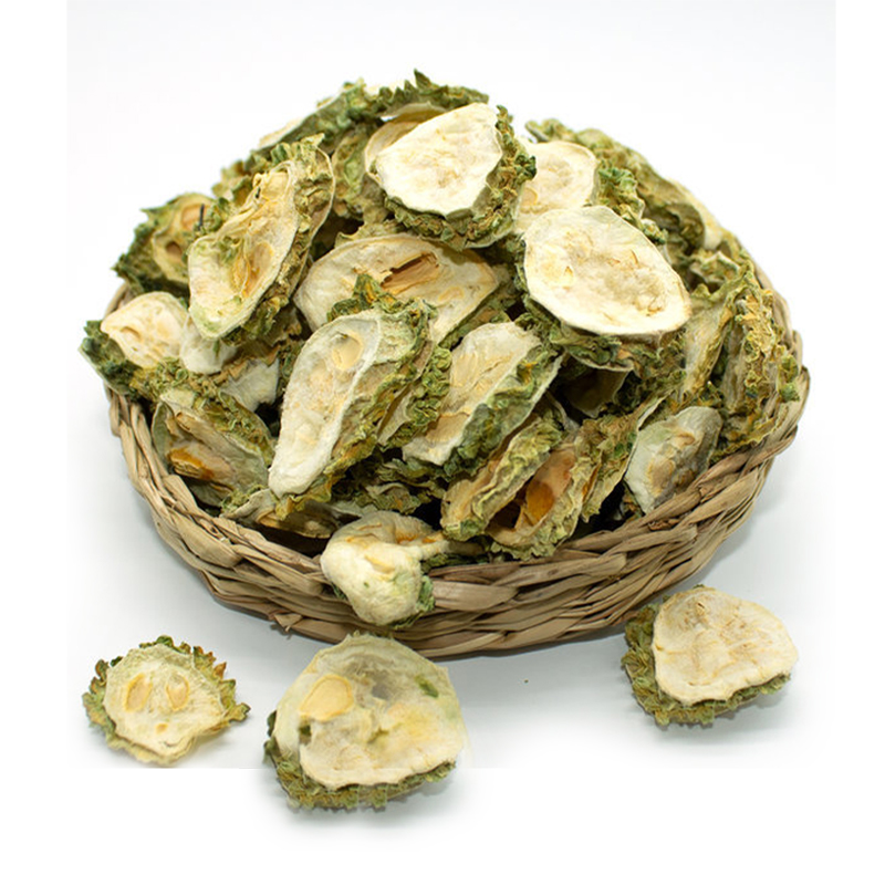 Dried Momordica The dried Momordica is a fruit that has a distinct oblong shape and rough, textured skin. It is typically dried to preserve it for longer storage. Dried Momordica is commonly used in culinary applications and traditional medicine.