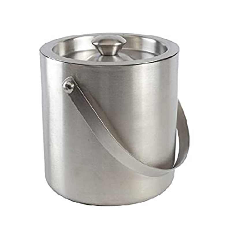 Ice bucket The ice bucket is typically made of a durable material such as stainless steel or plastic and has a double-walled construction to provide insulation and prevent melting.