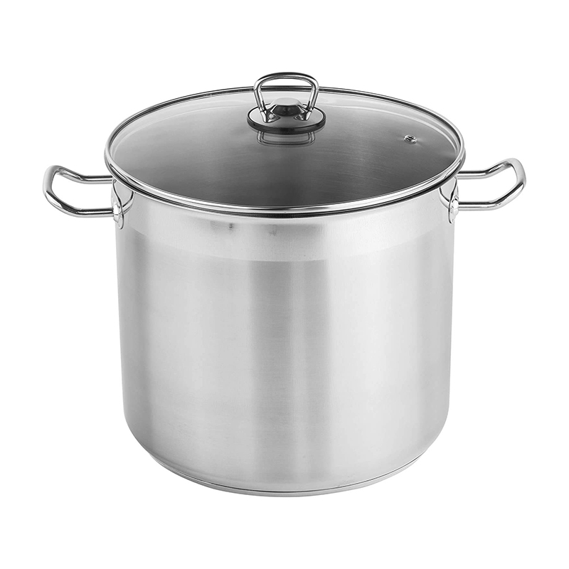 Stock pot The stock pot is made of durable materials like stainless steel or aluminum and features sturdy handles and a tight-fitting lid.