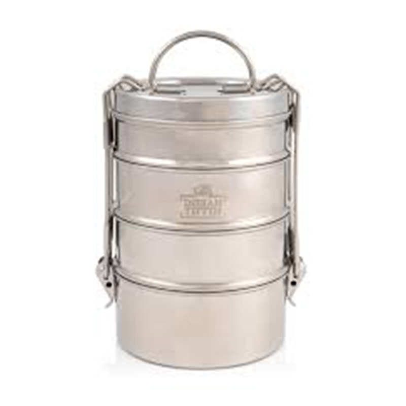 Straight tiffin he tiffin is typically made of stainless steel or other durable materials and features a handle for easy carrying.