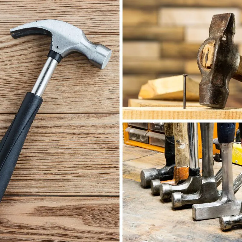 Striking Tools A collection of striking tools, including a hammer, mallet, and sledgehammer. Striking tools are hand-held tools used for driving, shaping, and breaking objects, such as nails, chisels, and stones. They come in different sizes and shapes and are commonly used in construction, woodworking, and metalworking.