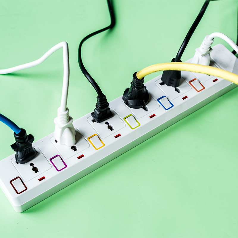 Surge protector The surge protector may have multiple power outlets, usually arranged in a strip or block format, along with a power cord and a main power switch.