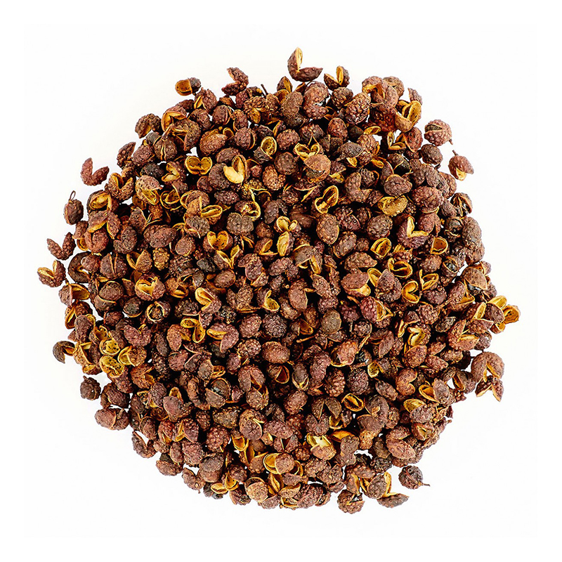 Timut_pepper A pile of Timut peppercorns, a spice native to Nepal, known for its unique and pungent flavor, which is described as citrusy, zesty, and slightly floral. The peppercorns are small, round, and reddish-brown in color.