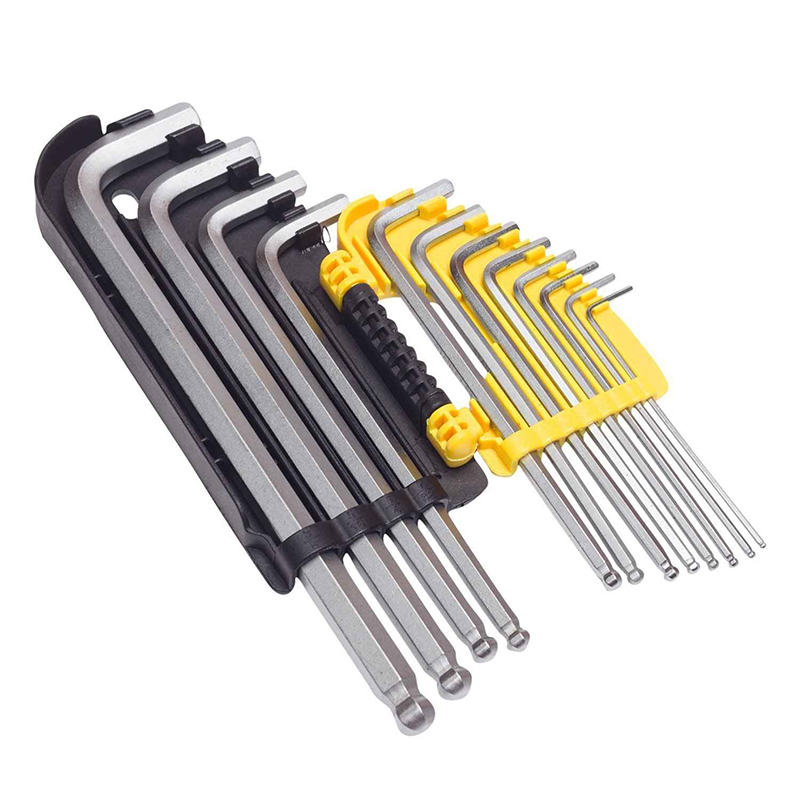 Torx Keys The Torx keys come in different sizes and shapes and are used to tighten or loosen Torx screws or bolts. The keys are made of metal and arranged in a neat row on a workbench.