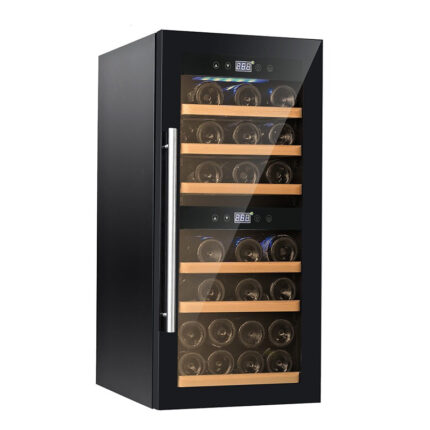 The wine cooler may be made of stainless steel, insulated material, or another suitable material to provide optimal temperature control.