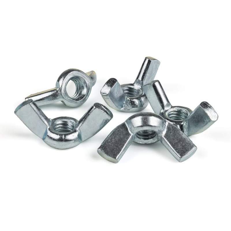 Wing nut The nut is made of metal with a silver or gray finish, and has a threaded interior that allows it to be screwed onto a bolt or threaded rod. The wings of the nut are designed to provide a secure grip and make it easy to tighten or loosen by hand, without the need for tools.