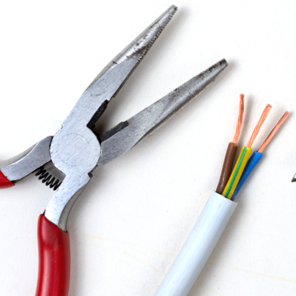 A hand-held cutting tool with two sharp blades used for cutting wires and cables. Wire cutters come in different sizes and shapes, including diagonal cutters, end cutters, and long-nose pliers, and are commonly used in electrical work, construction, and metalworking.