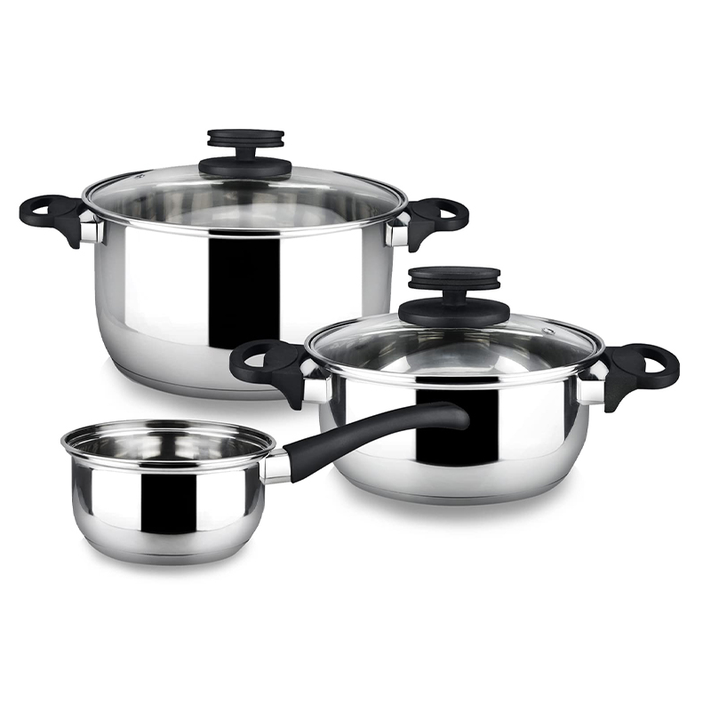 cookware set The cookware set usually includes pots, pans, and sometimes additional items like lids, skillets, and cooking utensils.