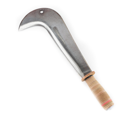 A versatile cutting tool with a curved blade and a handle, commonly used in agriculture, forestry, and gardening for tasks such as cutting, chopping, and clearing vegetation.