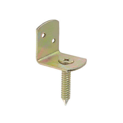 The bracket is made of durable metal and is specifically designed to reinforce fence panels. It features a sturdy construction with multiple attachment points for secure installation.