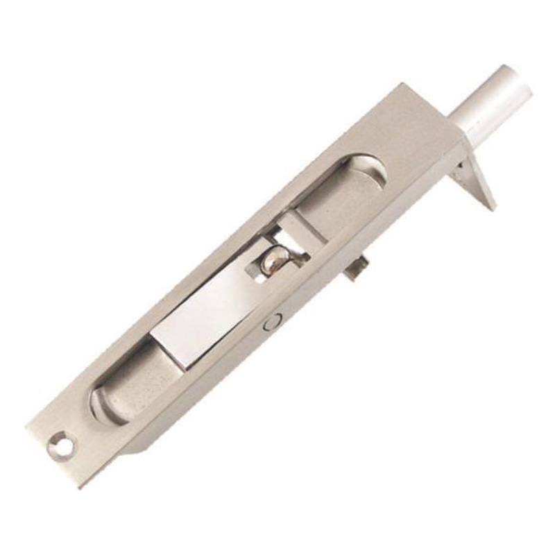 FLUSH BOLT A flush-mounted bolt for securing doors or gates.