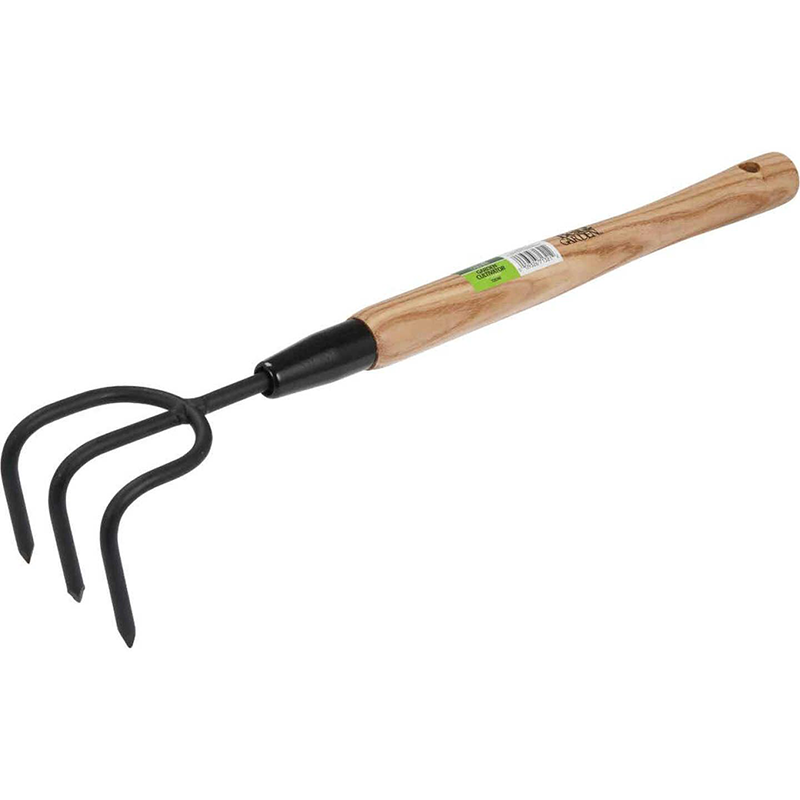 Hand Cultivator 3 prong PVC Grip A hand cultivator with a PVC grip, featuring three sturdy prongs designed for cultivating soil and removing weeds.