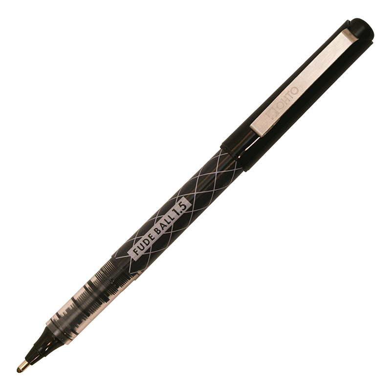 Ohto Fude Ball Liquid Ink Roller Ball Pen - 1_5 mm - Black Body - Black Ink A unique rollerball pen with a fude ball tip, offering expressive and varied line widths for calligraphy-like writing.