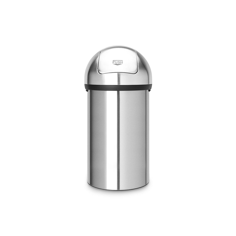 Push bin The push bin typically has a lid that can be opened by simply applying pressure to it, either by hand or with the use of a foot pedal.