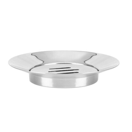 A round soap dish made of sturdy material, specifically designed to hold and preserve soap bars.