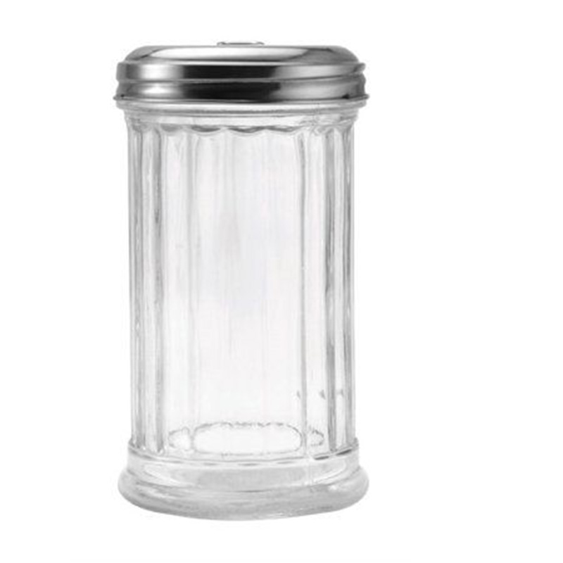 Sugar pourer Transparent sugar pourer with a convenient pour spout, designed for effortless dispensing of sugar or sweeteners.