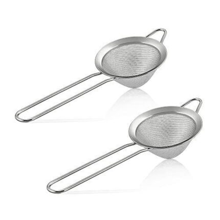 Metal tea strainer with fine mesh and a handle, perfect for steeping loose tea leaves and preventing residue in your cup